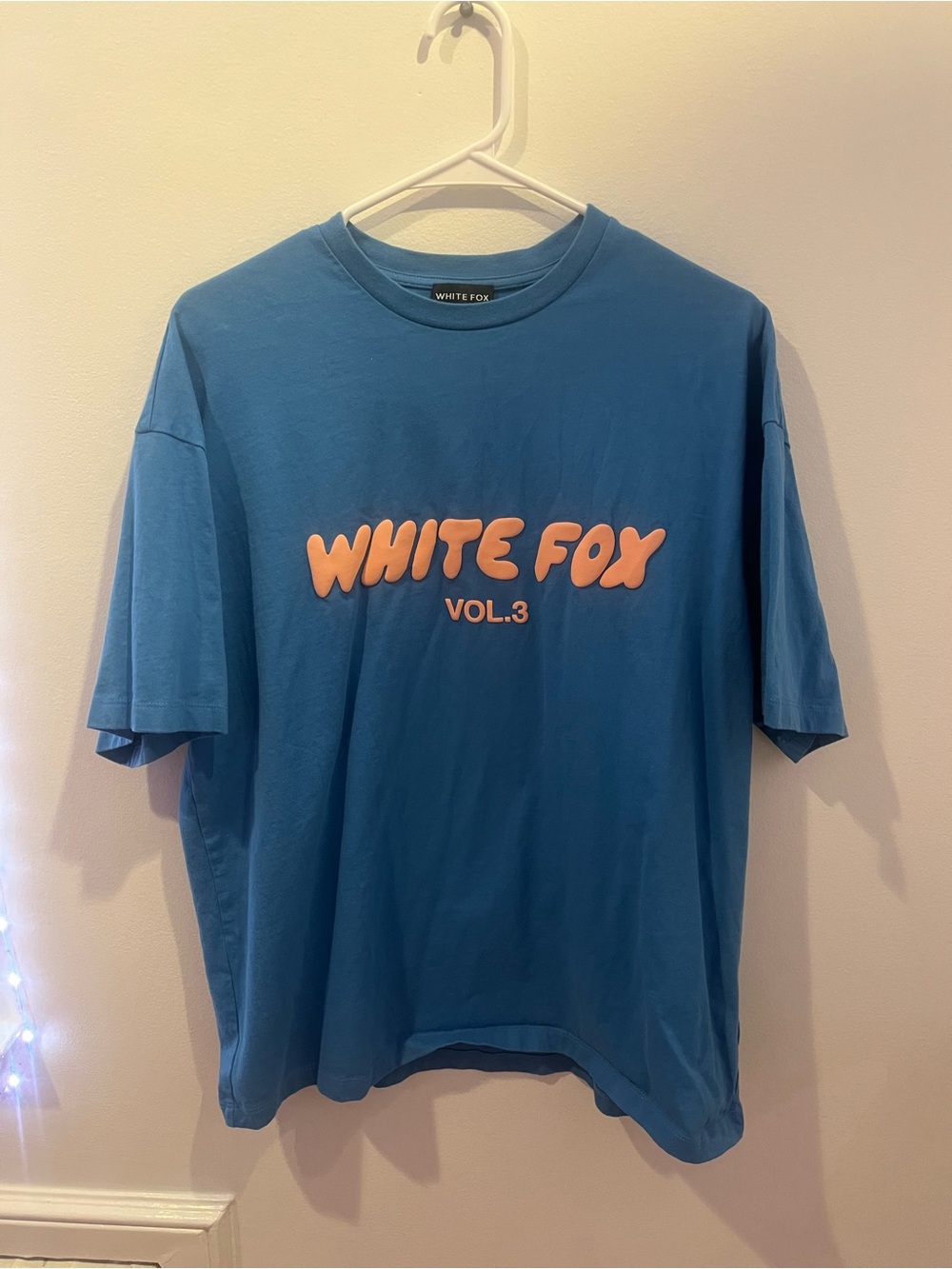 White Fox Boutique Blue Tee with Pink 'WHITE FOX VOL.3' Graphic